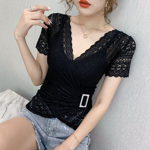 5XL Women lace New Arrivals 2020 Summer short sleeve v-neck
