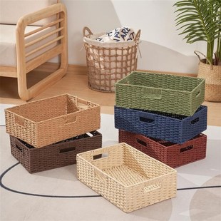 bamboo storage basket box desktop small rattan woven basket