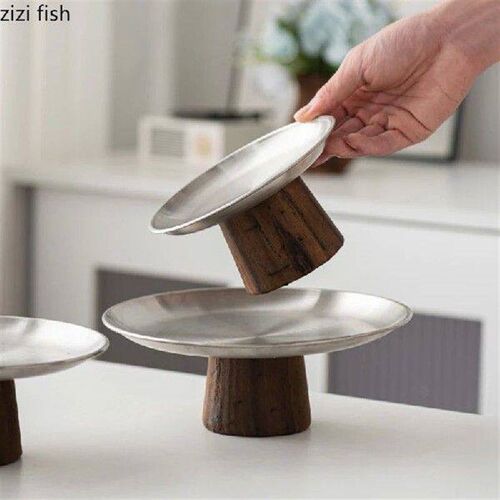 High Footed Dessert Plate Stainless Steel Snack Plate Candy