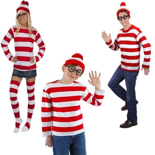 Wheres Waldo Striped Shirt Youth Kids Boys Wally Costume Shi
