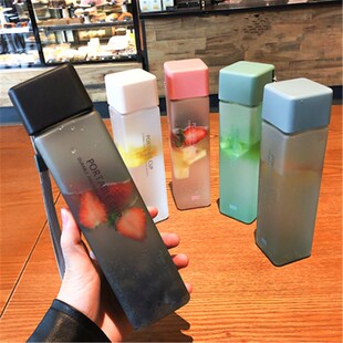 Plastic Frosted Square Transparent Bottle Portable Water New