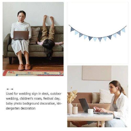 Wedding Denim Blue Pennant Home Decor Cotton Banner