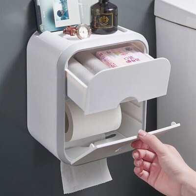 Toilet Paper Holder Wall Mounted Tube Tray Tissue Box Shelf