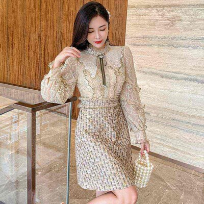 Zhuo Family Celebrity Style Lace Long-sleeved Dress Womens