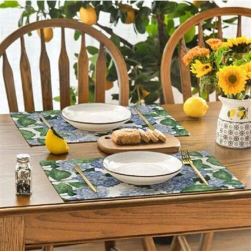 Dining Table Hydrangea Pattern Linen Placemat Heat
