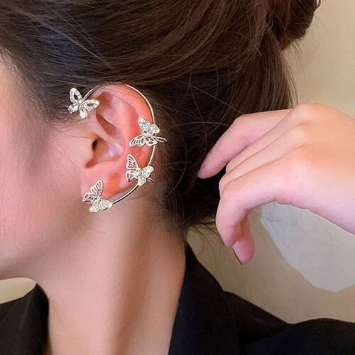 Silver Plated Metal Butterfly Ear Clips Without Piercing For