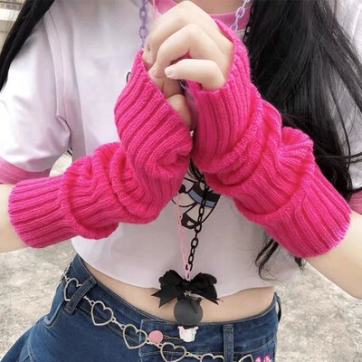 Women Knitted Arm Warmer Long Fingerless Gloves Mitten Winte