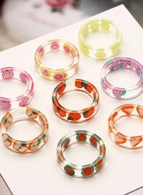 8 Style Transparent Colorful Fashion Resin Fruit Ring Set Sw