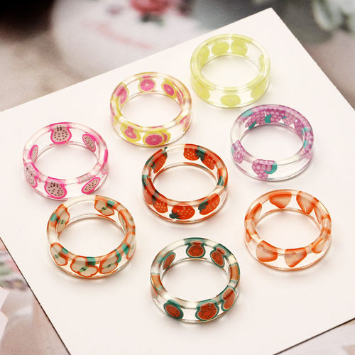 8 Style Transparent Colorful Fashion Resin Fruit Ring Set Sw