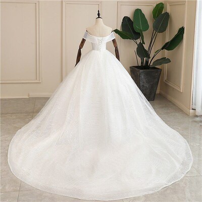 Luxury Sequins Wedding Dress Classic Boat Neck Bridal Gown O