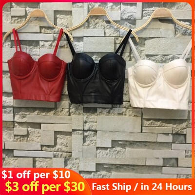 Bustier Top High Quality Cool Black PU leather Bralet Women
