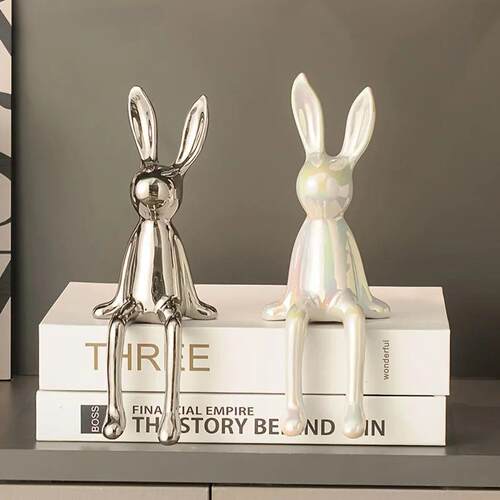 1PCS Ceramic Long-Eared Sitting Rabbit Room Ornaments Statue