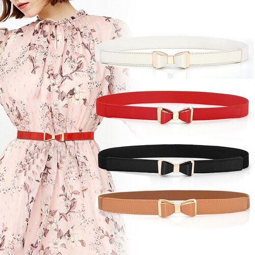 Women Ladies Elastic Bow Wide/Thin Stretch Wrap Buckle Waist