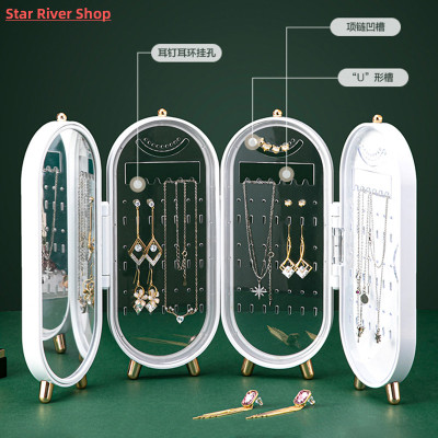Foldable Jewelry Storage Box Household Earrings Necklace Dis