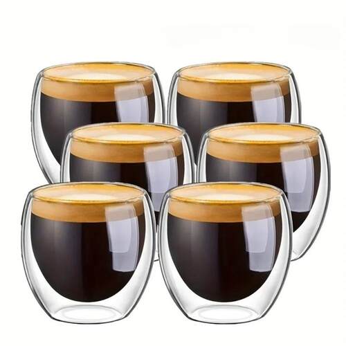 80/250/450ml Double-Wall Insulated Clear Glass Espresso Cups