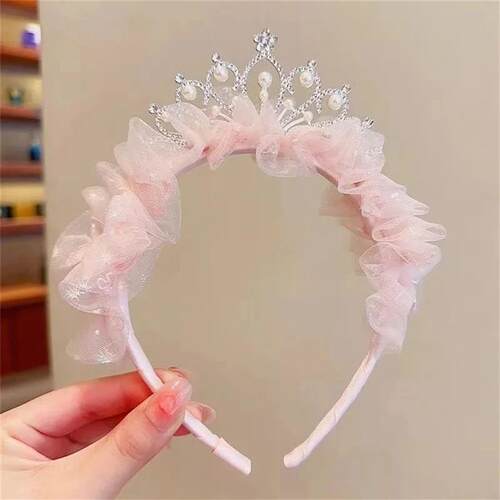 1 Piece Sweet Princess Headband for Girl Mesh Pearl Crown Ha