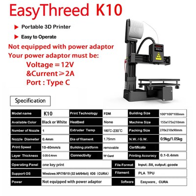 EasyThreed K10 3D Printer Mini Desktop Printing Machine for