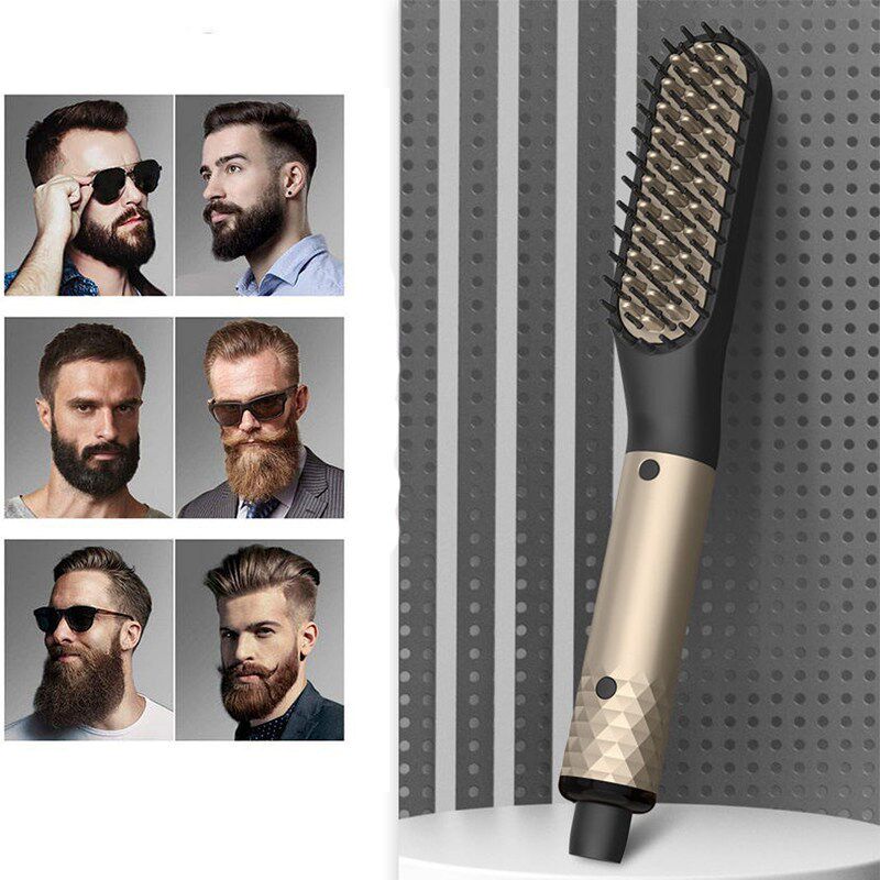 Professional Mini Ceramic Brush Hair Straightener Beard Stra - 实物图