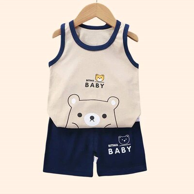 Children Sets Kids Clothes Boys Girls Vest Suit  Summer Chil