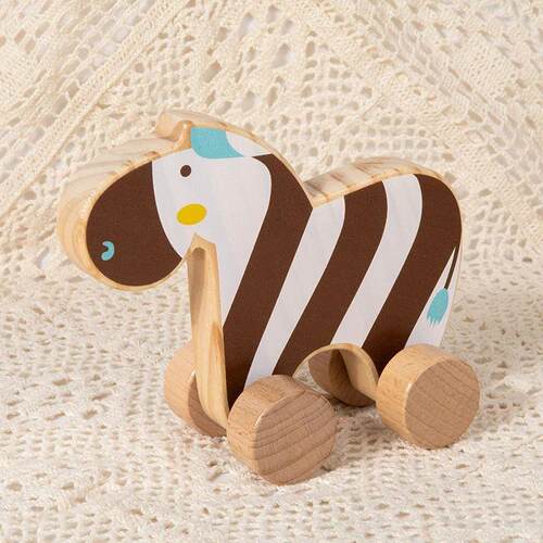 Wooden Baby Car Toys Beech Wooden Animal Cartoon Car Teether