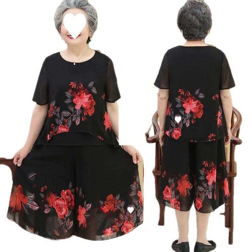 granny summer dress large size culottes suit elderly woman o
