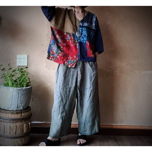 Women Irregular Length Patchwork Linen Blouse Tops Ladies Vi