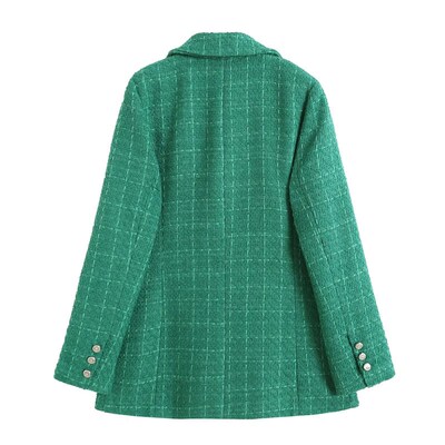 2023 Women Fashion Double Breasted Houndstooth Blazer Coat V
