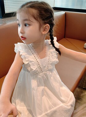 Summer Thin Vest Dress for Girls 77066 Fashionable Lace Prin