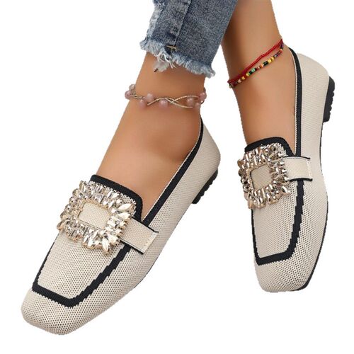2025 Large Size Womens Flat Shoes Fly Woven 1 Pedal Square