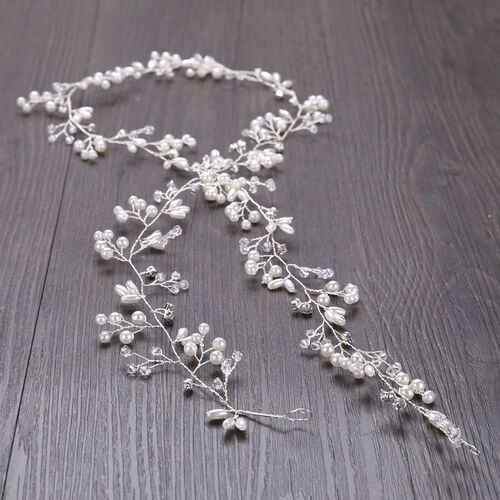 Long Crystal Pearl Headband Hair Band Bride Handmade Wedding