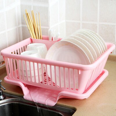 wash the  carrying dish rack drop put dry dishes