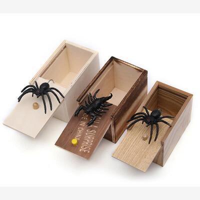 Funny Scare Box Wooden Prank Spider Hidden spoof toys