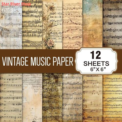 12Pcs Vintage Christmas Scrapbook Paper, Music Pattern Craft