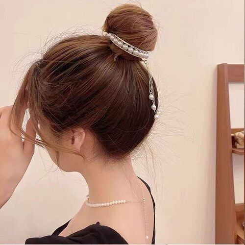 New Pearl Rhinestone Tassel Hairpin Womens Back of Head Bal