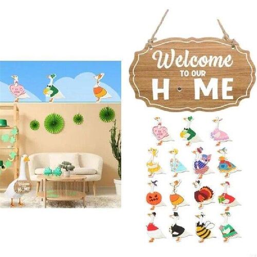 H8WB 16Pcs Interchangeable Porch Geese Welcome Sign for