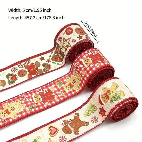 5 Yards Christmas Gingerbread Man Burlap Fabric Wired Ribbon