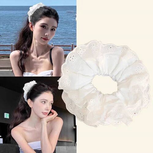 Elegant French Lace Hollow Wide Scrunchie Hair Band For Wome