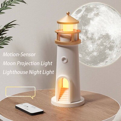 Moon Lamp Projection Lighthouse Lamps Night Light Remote Con
