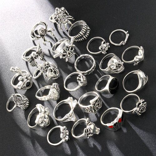 24 Pcs Gothic Skeleton Unisex Ring Set Punk Grunge Butterfly