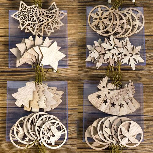 12PCS Christmas Wooden Pendants No Box Hallow Star/Angel