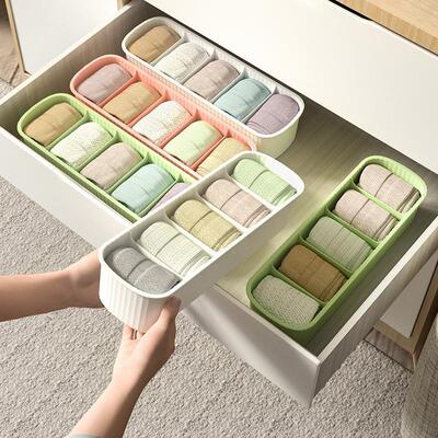 Striped Plastic Sock Box 5-Compartment Storage Organizer, Pe
