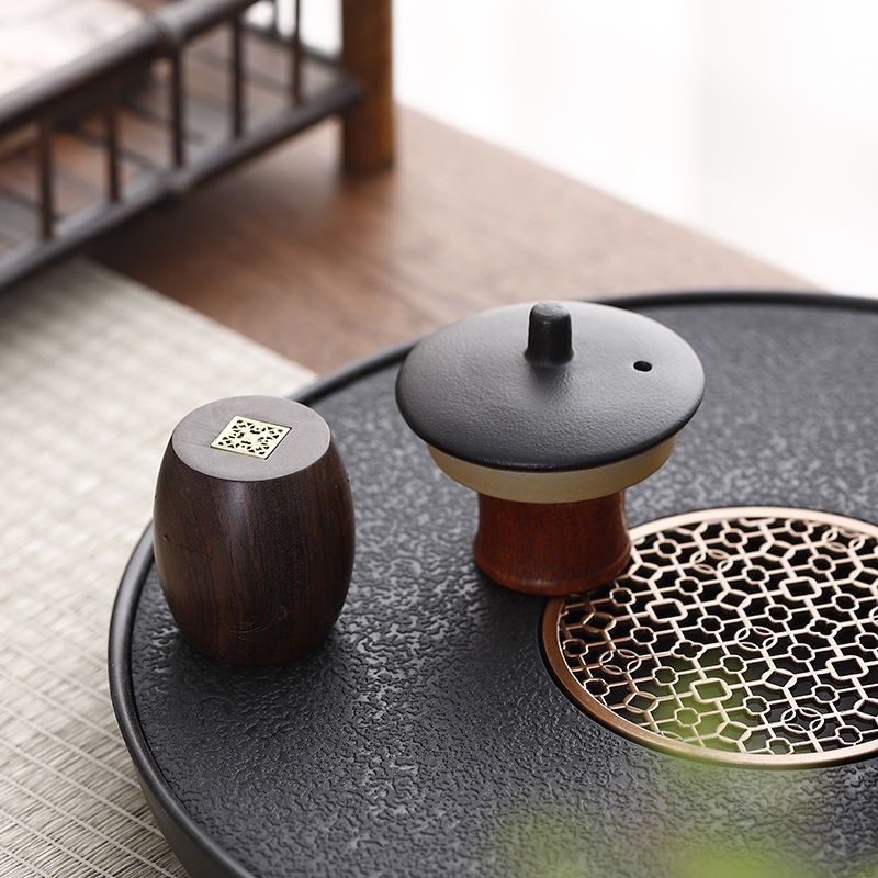 黑檀实木盖置茶壶陶瓷盖碗盖子配件紫砂放壶盖托架茶具垫茶道摆件