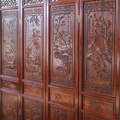 中式屏风隔断实木折屏客厅酒店办公室折叠屏风香樟木雕花仿古玄关