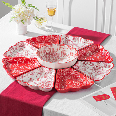 喜庆拼盘装年夜饭团圆盘子家用陶瓷菜盘送礼新婚火锅盘餐具装