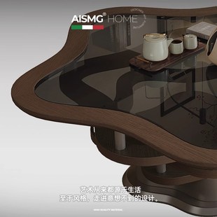 中古风异形茶几现代小户型客厅家用高端别墅设计师实木胡桃色茶桌