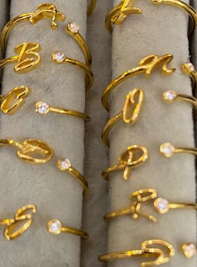 A-Z Initial Rings for Women Open Adjustable Stainless Steel