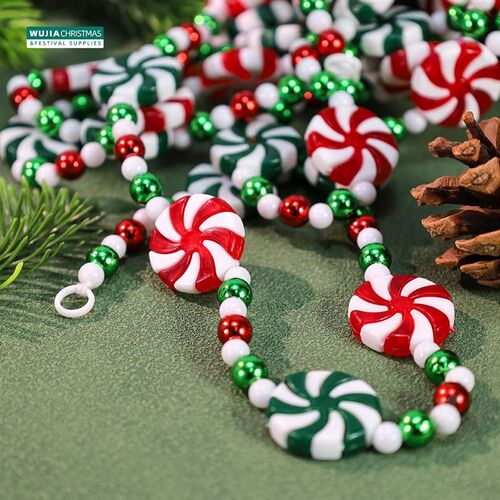 2.4M Christmas Candy Garland Peppermint Red Green Beaded Str