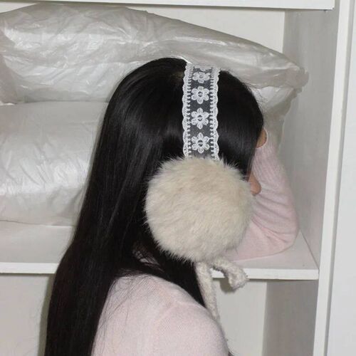 Cute Earmuffs lace Bow Plush  Winter Warm Folding Earmuffs H
