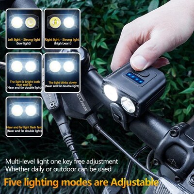 LED Bicycle Front Light Type-C Changeable Bike Head lamp Nig