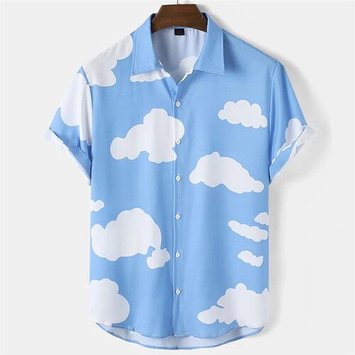 Mens Shirts Short Sleeve Cloud Printed ops Hawaiian Holiday